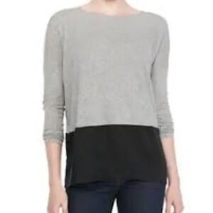 ALICE + OLIVIA STACEY BENDET AIR GREY BLACK LONG SLEEVE TOP MEDIUM